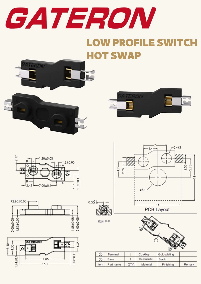 GATERON Upgrade Low Profile switch Hot-swap PCB 2.0 Socket